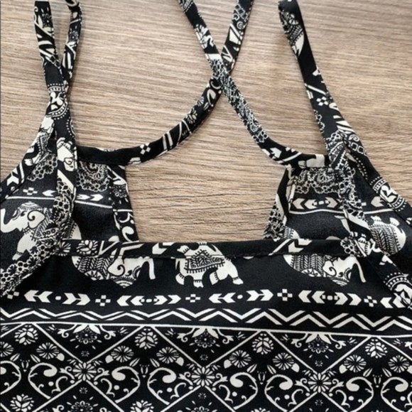 Elephant Boho Bandana Black White Halter Top Small - Picture 4 of 9